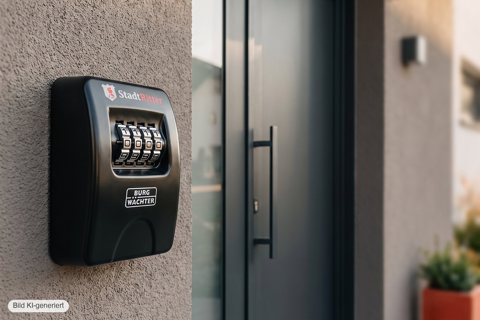 Schlüsseltresor mit Zahlencode an einer Hausfassade neben der Eingangstür